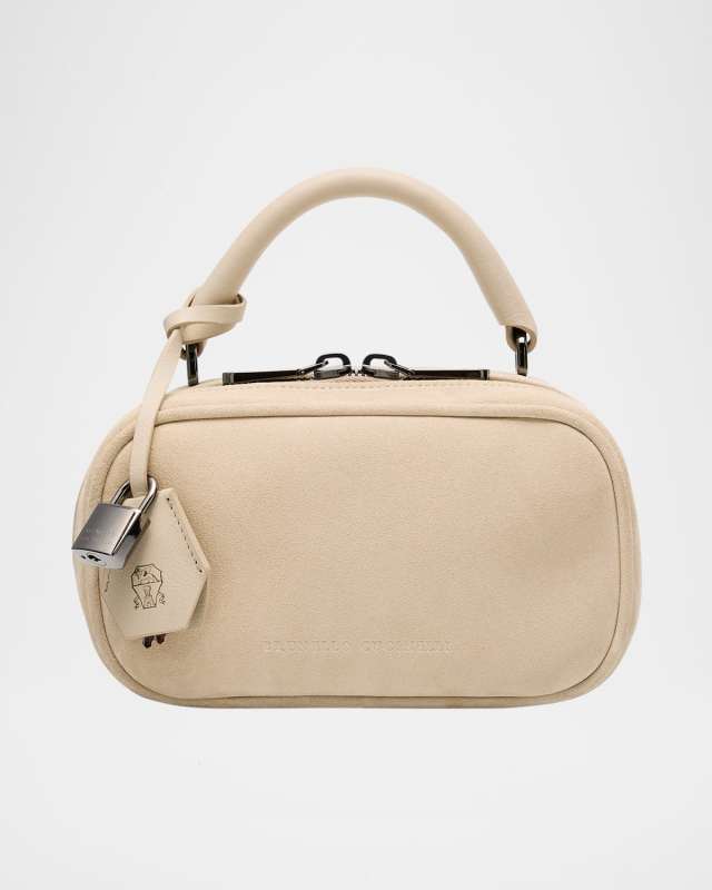 Mini Zip Suede Top-Handle Bag